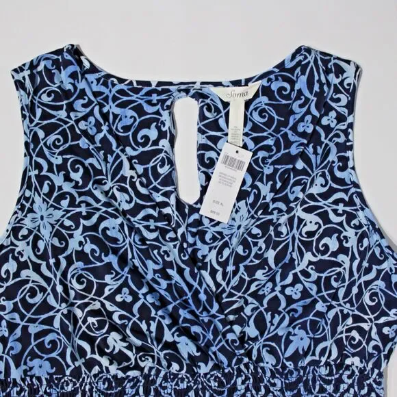 Soma Sleeveless Casual Smocked Mini Dress Blue Floral Hippie Boho Women Size XL - Picture 4 of 10